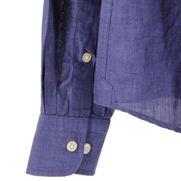 J. Lindeberg Indigo Button-up Linen Blend Long Sleeve Coastal Casual Chic Size M - Picture 5 of 10